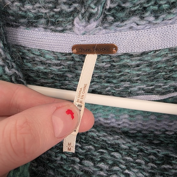 Free People Blue Candy Stripe‎ Cowl Neck Wool Alpaca Tunic Sweater Size Medium - Picture 9 of 14